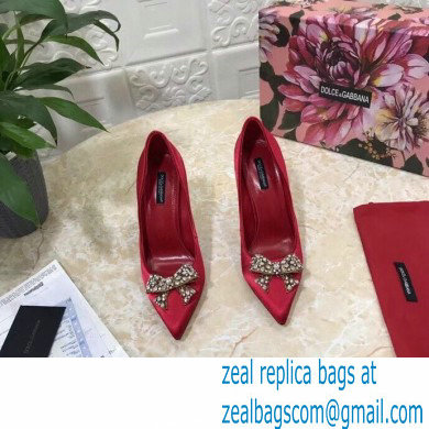 Dolce  &  Gabbana Heel 10.5cm Satin Pumps Red with Crystal Bow 2021